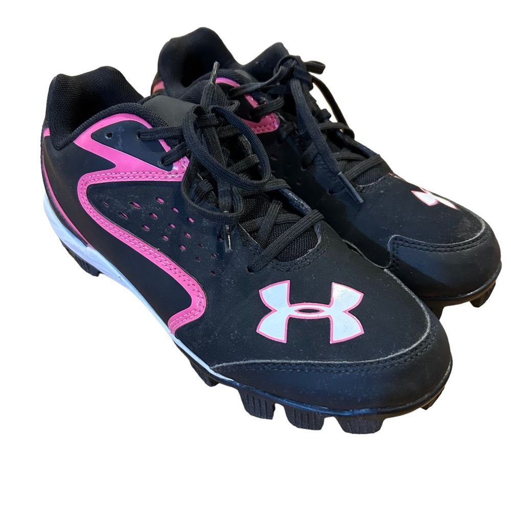 Under Armour Bound MLB Black Pink Cleats Baseball Soccer Lacrosse Shoes Sz 5.5 Y